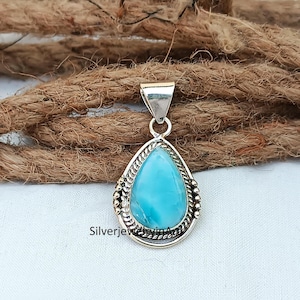 Unique Larimar Pendant,925 Sterling Silver Pendant ,Handmade Pendant ,Larimar Gemstone Neckless, Anniversary Gift , Christmas Jewelry .