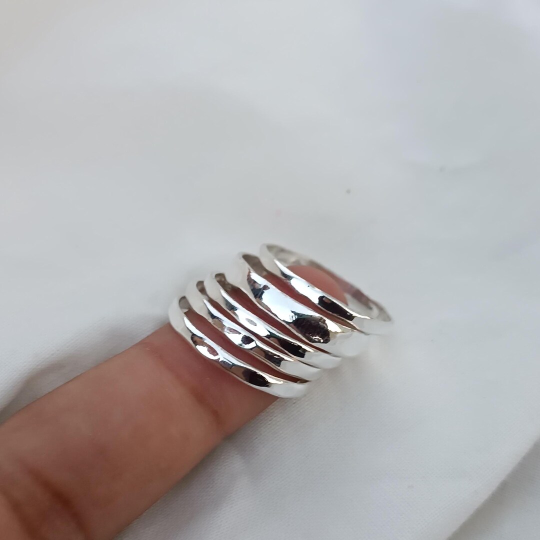 Set Di Anelli Impilabili In Argento Sterling Fatti A Mano - Fedi Nuziali Importanti - Italia - Foto 7