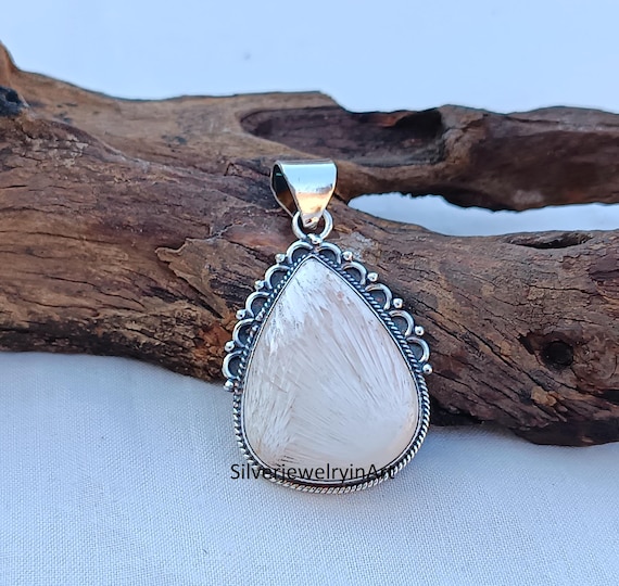Handmade Scolecite Gemstone Pendant: 925 Sterling Silver Jewelry