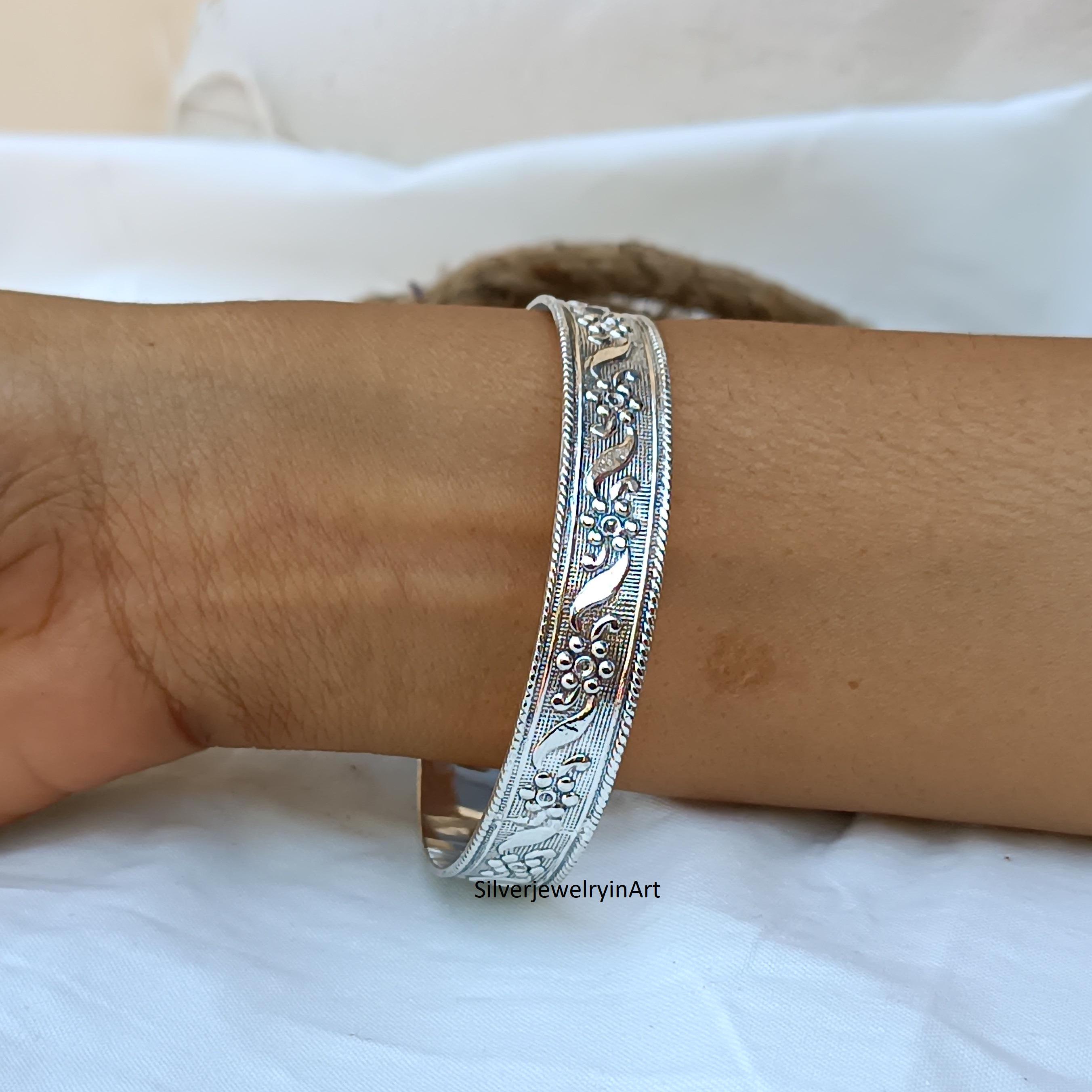 Handmade Sterling Silver Flower Bangle: Women's Cuff Jewelry - Etsy