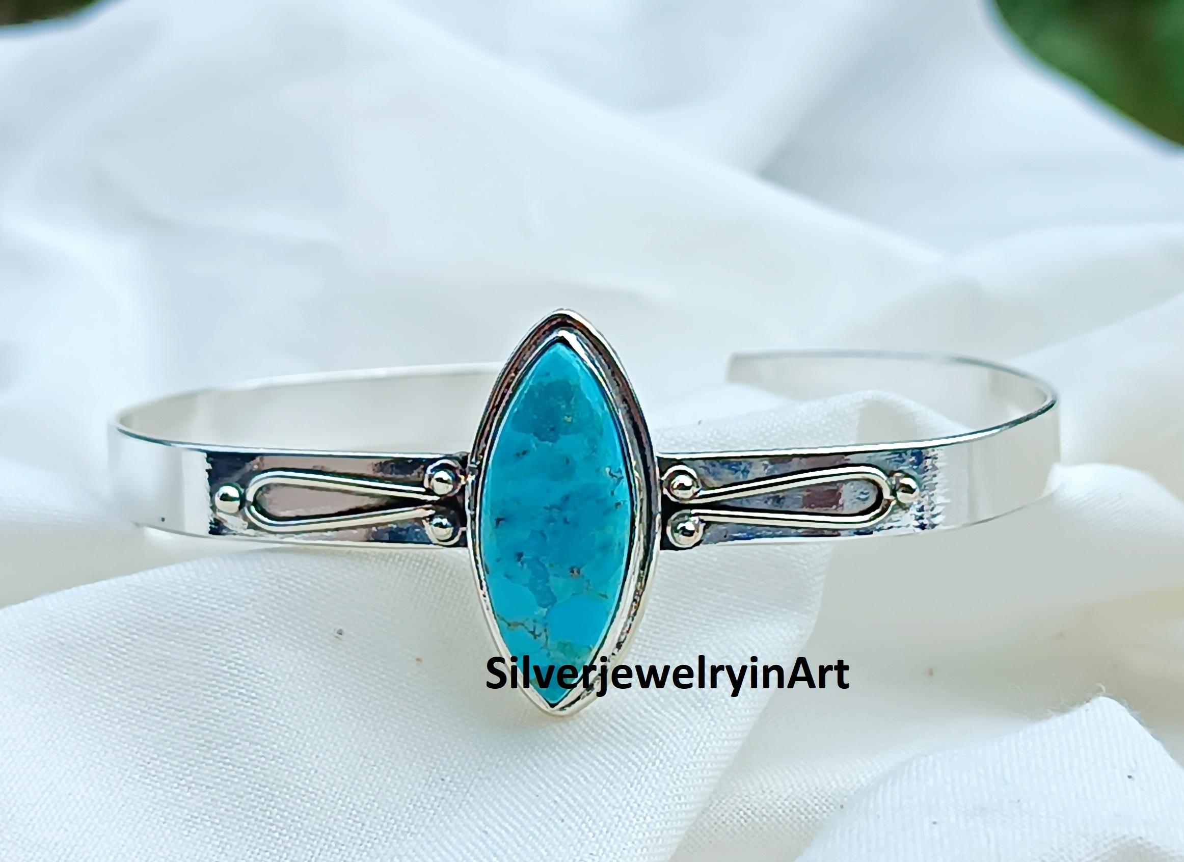 Blue Turquoise Sterling Silver Bangle: Adjustable 925 Jewelry - Etsy