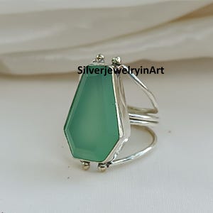 Green Chalcedony Coffin Ring, 925 Silver Ring,Chalcedony Gemstone ,Women Ring, Handmade Ring, Coffin Ring, Christmas Gift, Birthstone Ring
