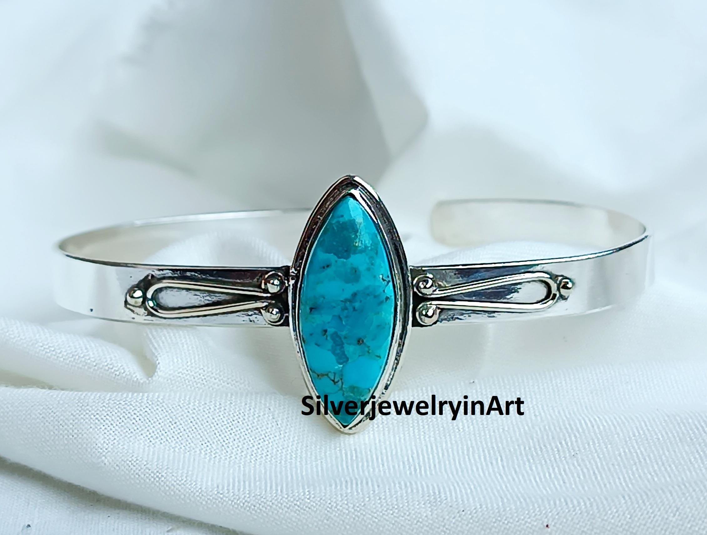 Blue Turquoise Sterling Silver Bangle: Adjustable 925 Jewelry - Etsy