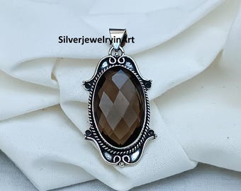 Handmade Sterling Silver Smoky Quartz Pendant: Women's Jewelry