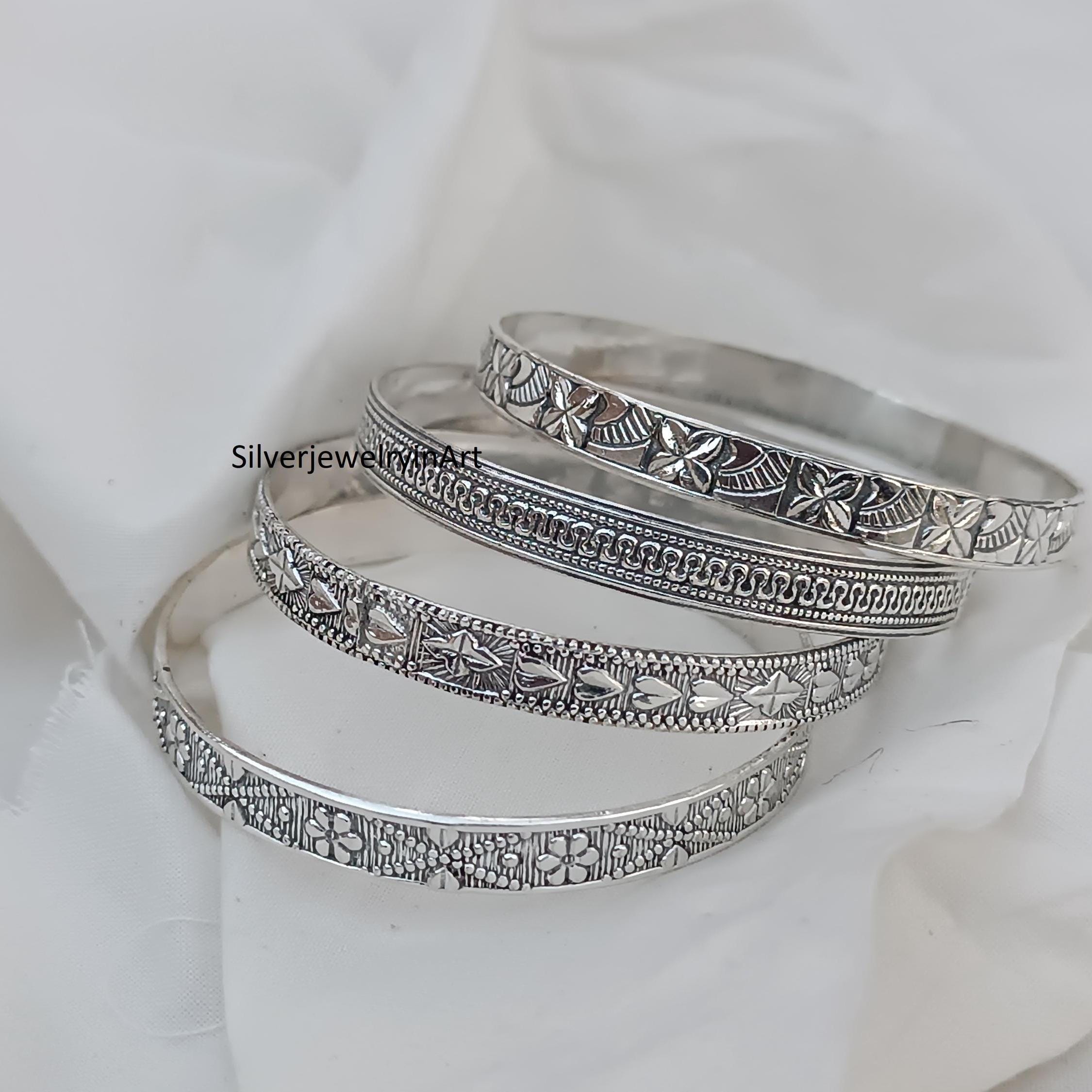 Handmade Sterling Silver Flower Bangle Set - Etsy Canada