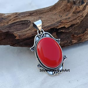 Red Coral Gemstone Pendant, Designer Pendant, Statement Pendant, 925 Sterling Silver Jewelry, Coral Jewelry, Christmas Gift, Gift For Her,