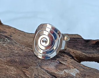 Handmade Sterling Silver Spiral Ring: Boho Anniversary Jewelry