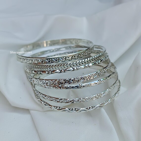 Set of 7 Bangles , Stacking Bangles ,sterling Silver Bangles , 7