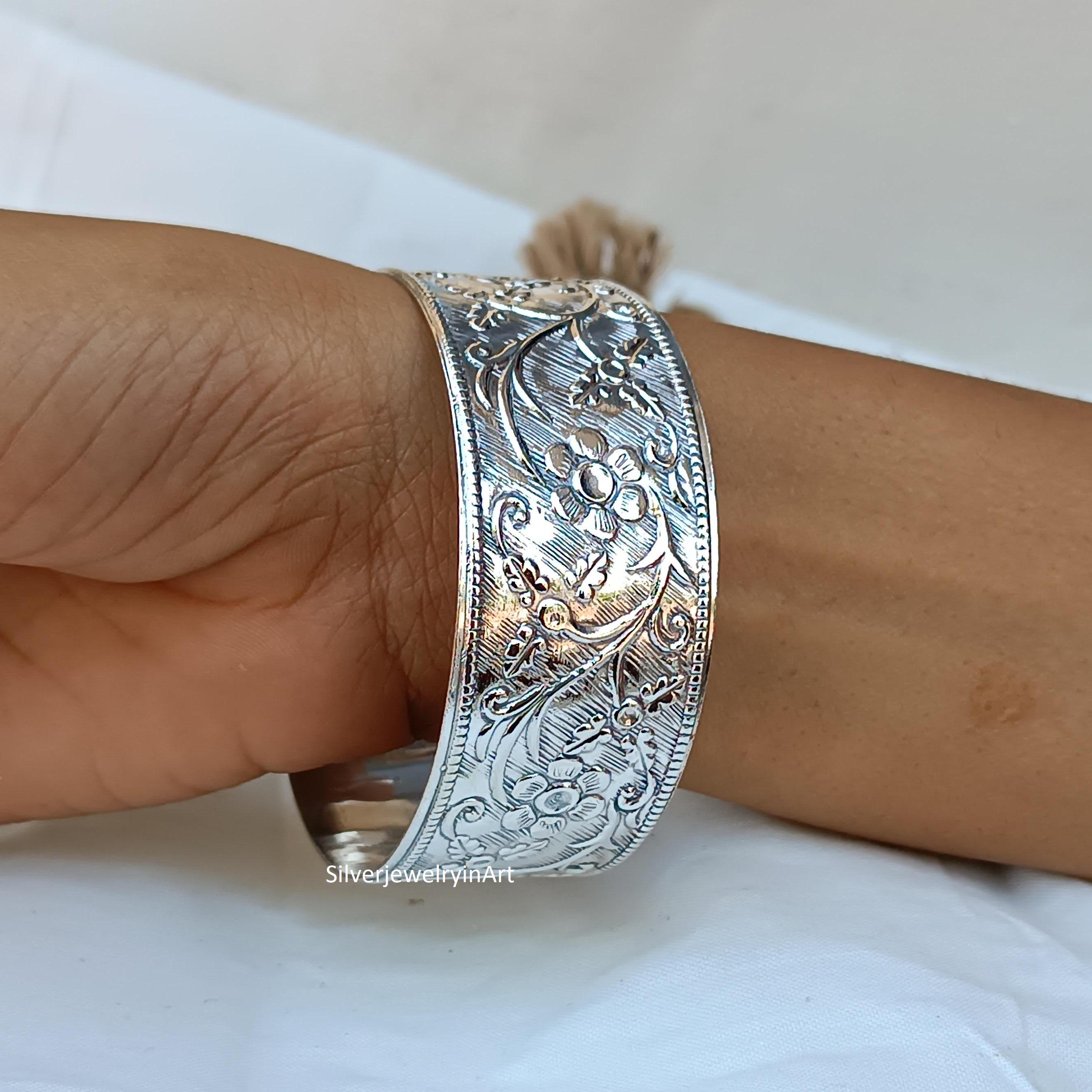 Handmade Sterling Silver Flower Bangle: Wedding Cuff Jewelry - Etsy