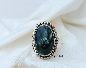Seraphinite Gemstone Ring: Handmade Sterling Silver Oval Ring