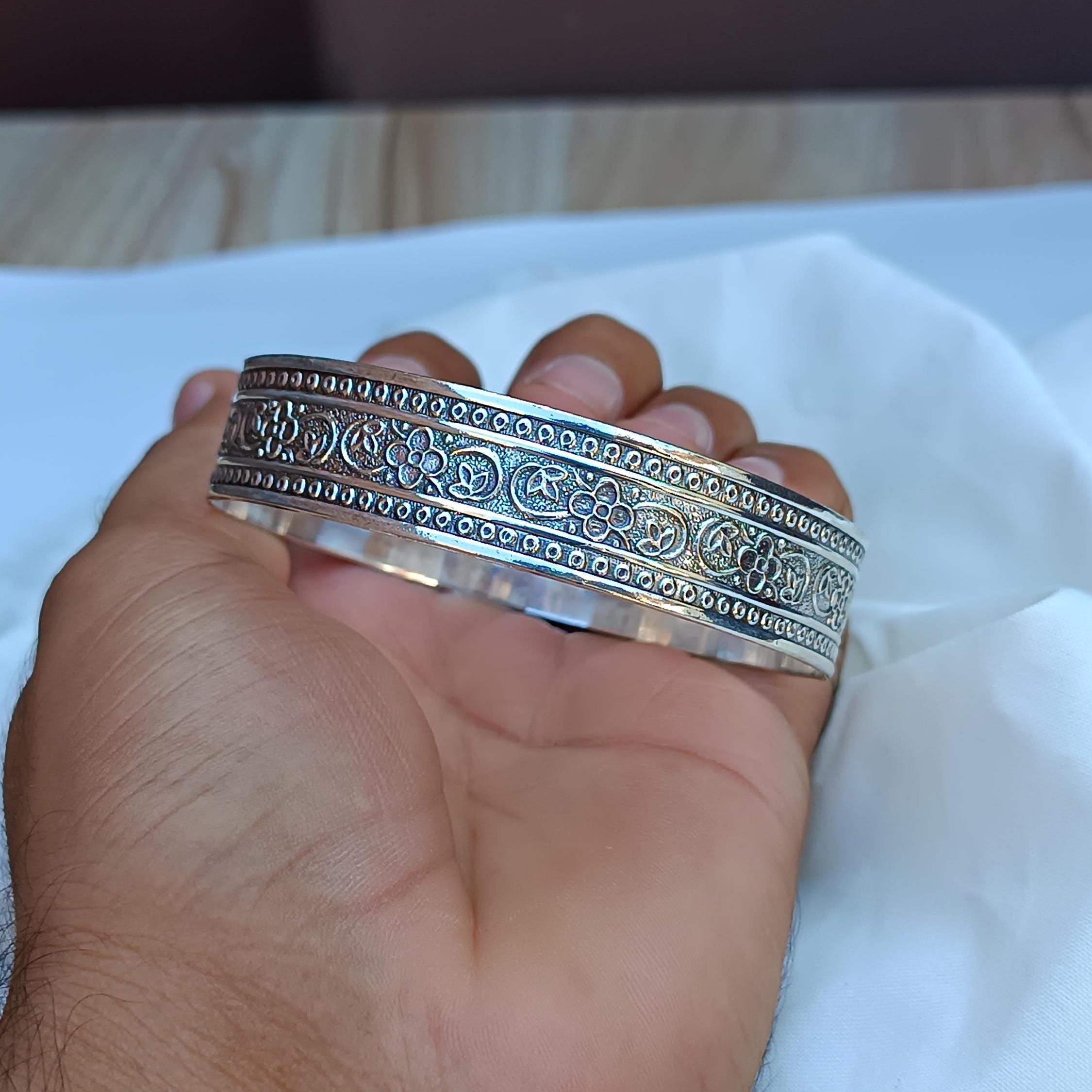 Flower Design Sterling Silver Bangle: Boho Statement Jewelry - Etsy