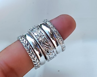 Ensemble de bagues empilables en argent sterling faites main : motif floral