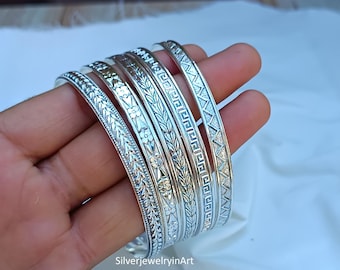 Handmade Sterling Silver Bangle Set: Etched Stacking Bangles - Etsy