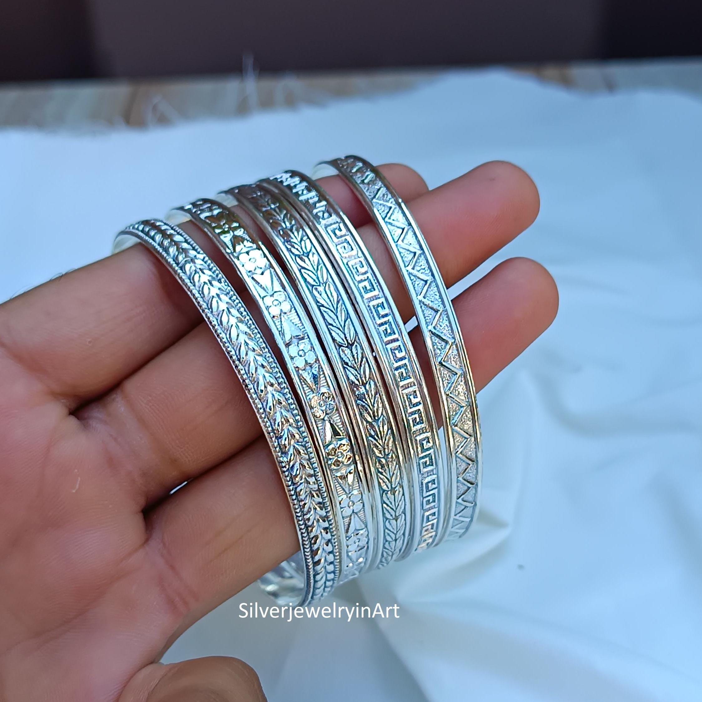 Handmade Sterling Silver Bangle Set: Etched Stacking Bangles - Etsy