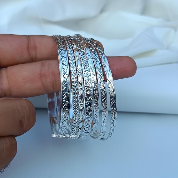 Set of 7 Bangles , Stacking Bangles ,sterling Silver Bangles , 7