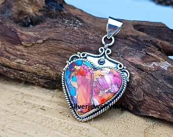 Oyster Copper Turquoise Heart Pendant: Handmade 925 Sterling Silver