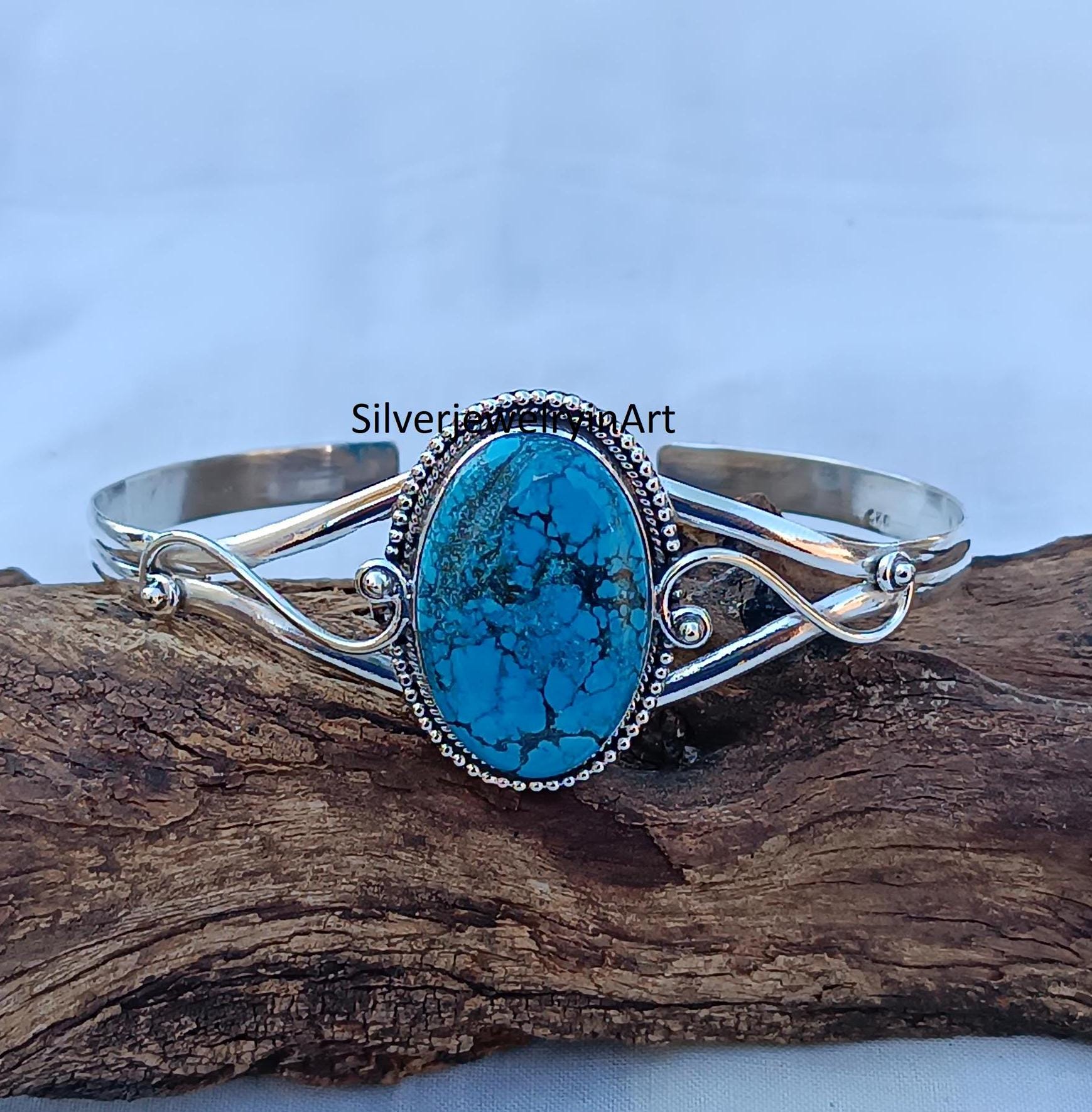 アクセサリー Vintage Silver Turquoise Bangle 925 Blue Turquoise Bangle, 925 Sterling Silver Bangle, Turquoise