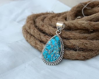 Handmade Sterling Silver Blue Copper Turquoise Pendant