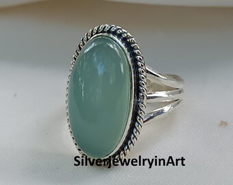 Sterling Silver Chalcedony Ring: Handmade Boho Statement Jewelry
