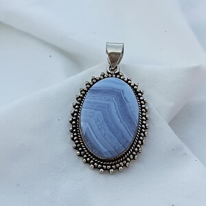 Blue Lace Agate Pendant: Sterling Silver Gemstone Jewelry