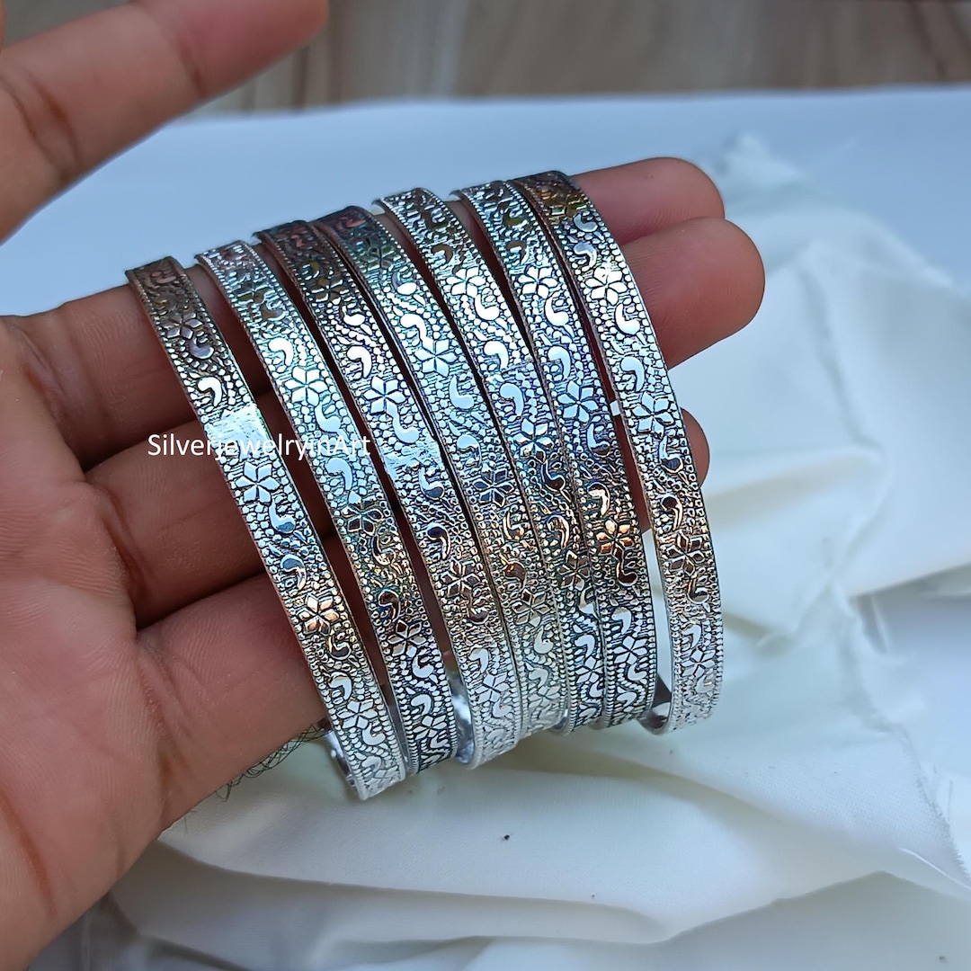 Sterling Silver Stacking Bangles: Set of 7 Indian Boho Jewelry - Etsy