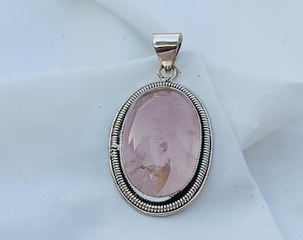 Handmade Rose Quartz Pendant: 925 Sterling Silver Gemstone