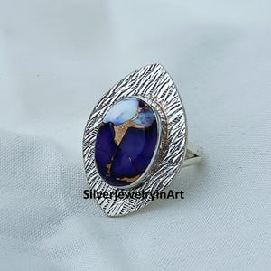 Lila Kupfer Türkis Ring, Boho Ring handgemachter Silberring, Türkis Edelstein Ring, 925 Sterling Silber Ring, Statement Ring, Geburtstagsgeschenk