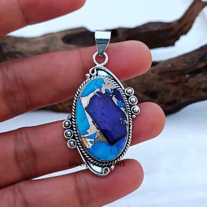 Dahlie Kupfer Türkis Anhänger, 925 Sterling Silber Anhänger, Türkis Schmuck, Edelstein Halskette, Silberkette, Weihnachtsgeschenk