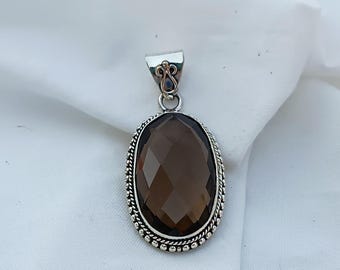 Handmade Rauchquarz 925 Sterling Silber Anhänger