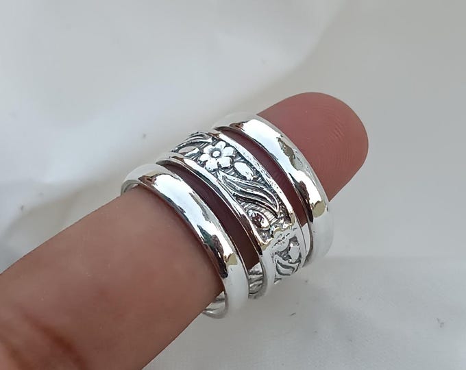 Handmade Sterling Silver Stacking Ring Set: Floral Design