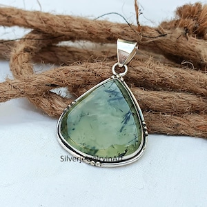 Prehnite Pendant ,Boho Silver Pendant ,Healing Stone ,925 Sterling Silver Pendant ,Prehnite Gemstone, Anniversary Gift, Women Jewelry ,