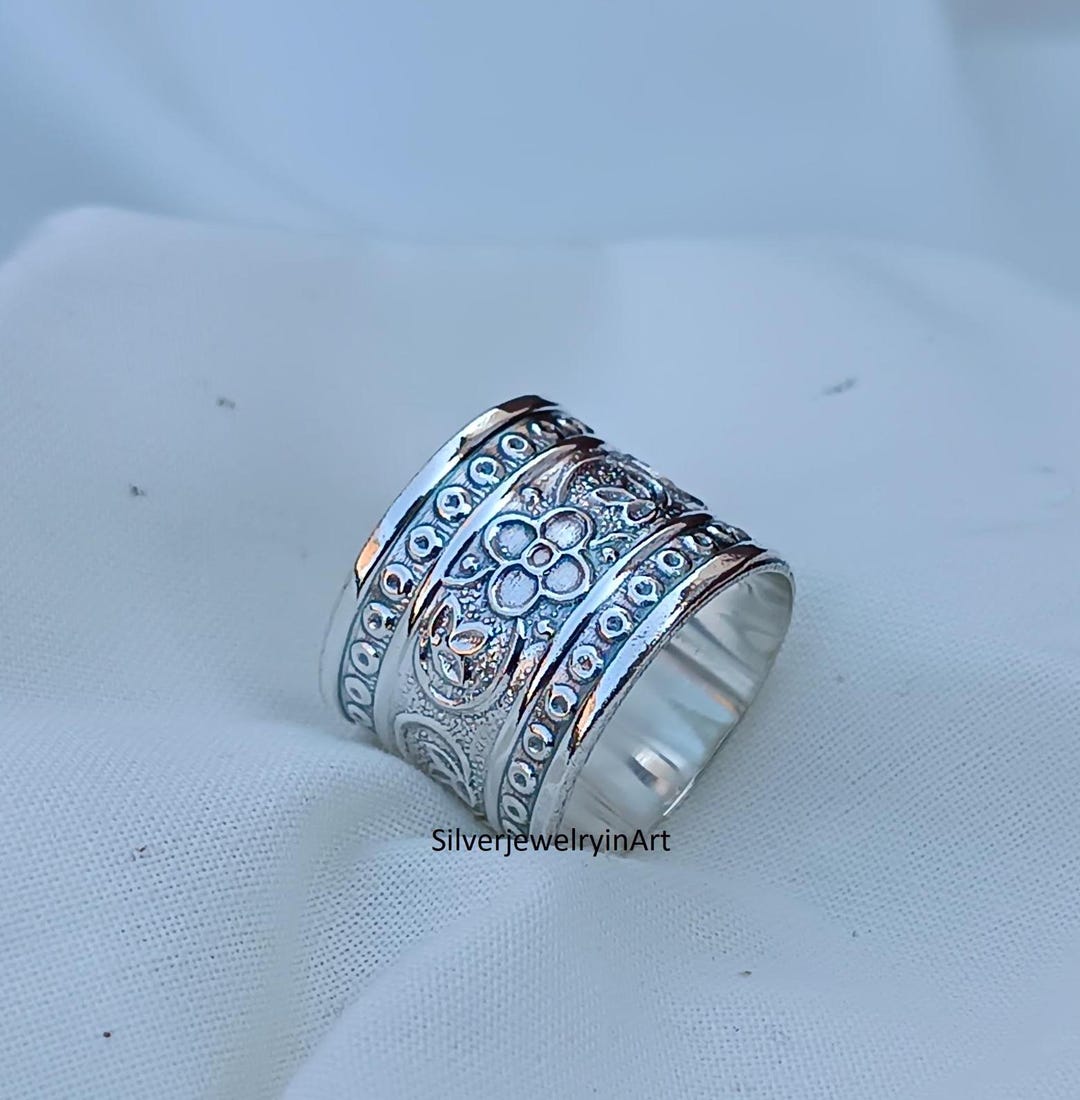 Handmade Sterling Silver Flower Band Ring: Wide Boho Ring - Etsy Canada