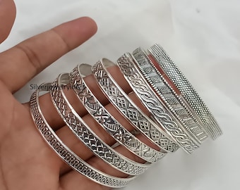 Set di bracciali con fiori in argento sterling fatti a mano: gioielli impilabili