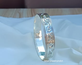 Handmade Sterling Silver Floral Bangle: Western Indian Jewelry
