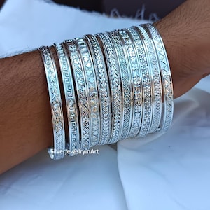 Set Of 11 Bangles , Stacking Bangles ,Sterling Silver Bangles , 11 Days Bangles , Women Bangles , Indian Handmade Bangles , Christmas Gifts