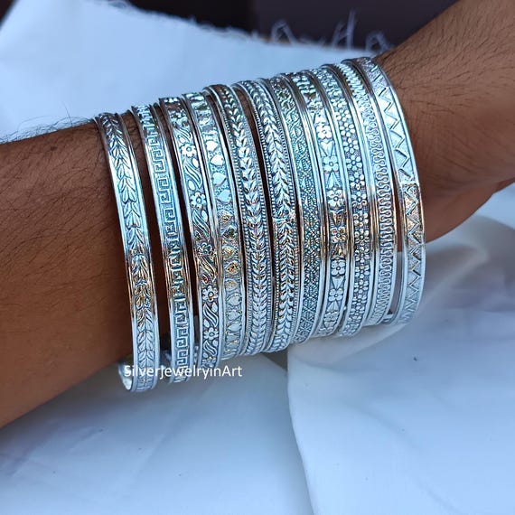 Set of 11 Bangles , Stacking Bangles ,sterling Silver Bangles , 11