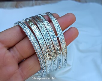 Handmade Sterling Silver Bangle Set: Etched Stacking Bangles - Etsy
