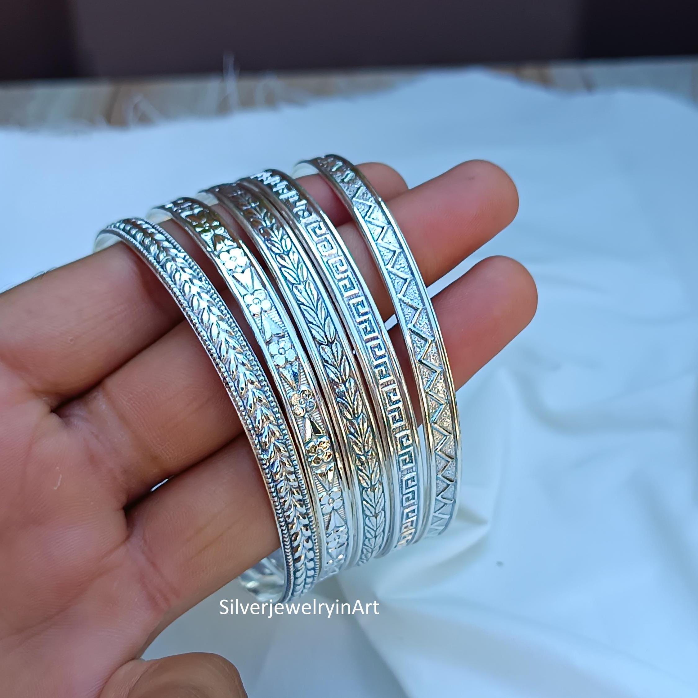 Handmade Sterling Silver Bangle Set: Etched Stacking Bangles - Etsy