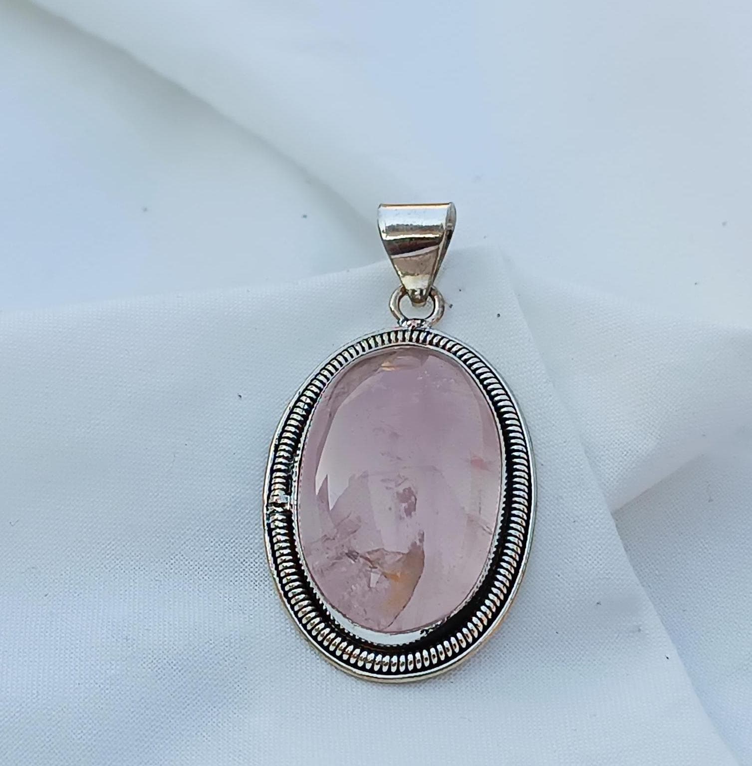 Pendentif En Argent 925 Avec Quartz Rose Naturel - Fait Main - Longueur 2,5 Pouces (6,35cm)