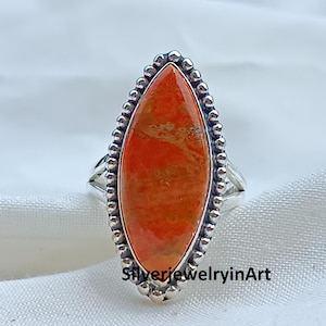 Ring spons koraal edelsteen: 925 sterlingzilveren boho-statementsieraden