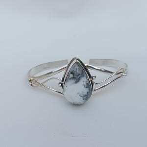 Brazalete de ópalo dendrítico: hecho a mano en plata de ley 925