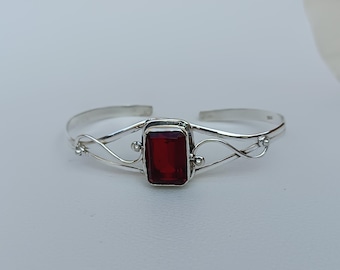 Handmade Red Garnet Sterling Silver Bangle: Women's Jewelry Gift