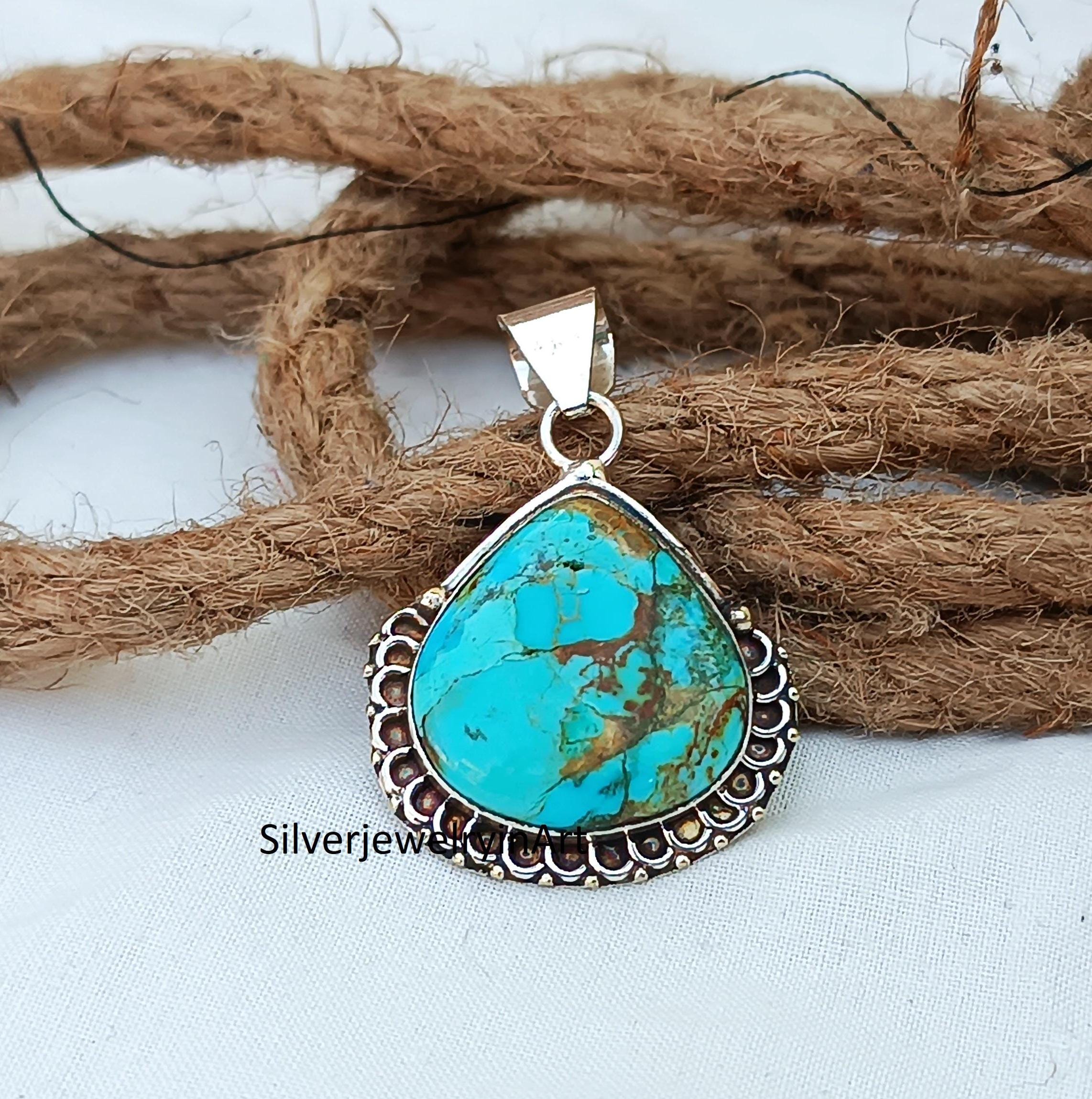 Turquoise Pendant 925 Tj Silver Blue Turquoise Pendant Necklace