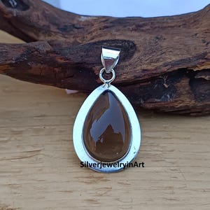 Pendentif quartz fumé fait main : bijoux en argent sterling 925