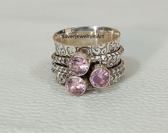 Natural Rose Quartz Ring* Meditation Ring* Handmade Spinner*Dainty Ring*Promised Ring* Beautiful Spinner Ring* Women Ring* Gift For Her