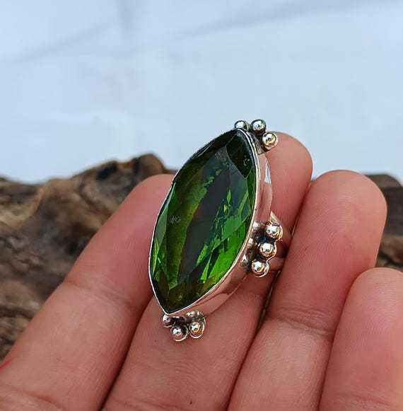 Grüner Peridot Ring, 925 Sterling Silber Schmuck, Peridot