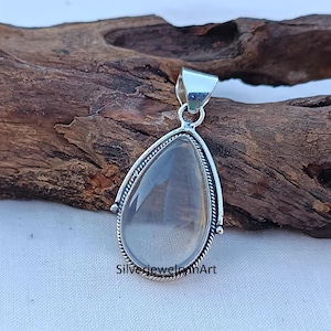 Pendentif en argent sterling, quartz et cristal : bijoux faits main en pierres précieuses