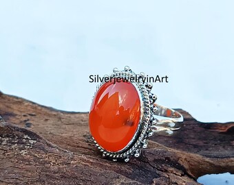 Red Carnelian 925 Sterling Silver Ring: Women's Gemstone Jewelry