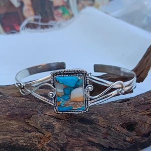 Oyster Copper Turquoise Bangle,Turquoise Gemstone Bangle, Handmade Jewelry, 925 Sterling Silver Bangle,Gift For Christmas, Gift For Women .