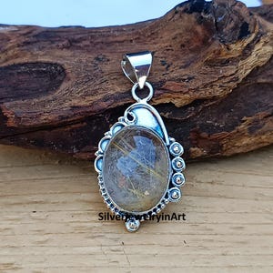 Pendentif quartz rutile fait main : bijoux ovales en argent sterling 925